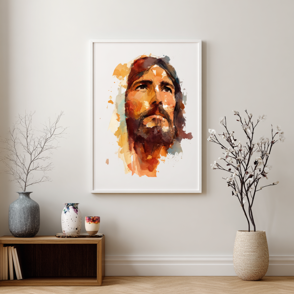 His Eyes of Mercy – Jesus Watercolor Portrait Frame