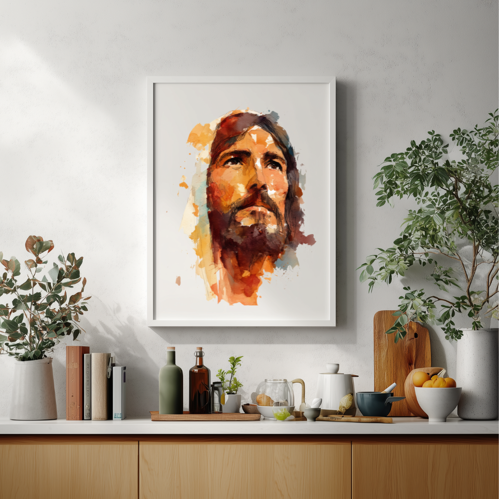 His Eyes of Mercy – Jesus Watercolor Portrait Frame