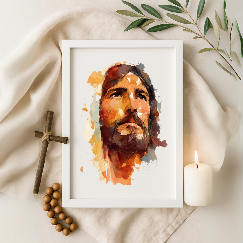 His Eyes of Mercy – Jesus Watercolor Portrait Frame