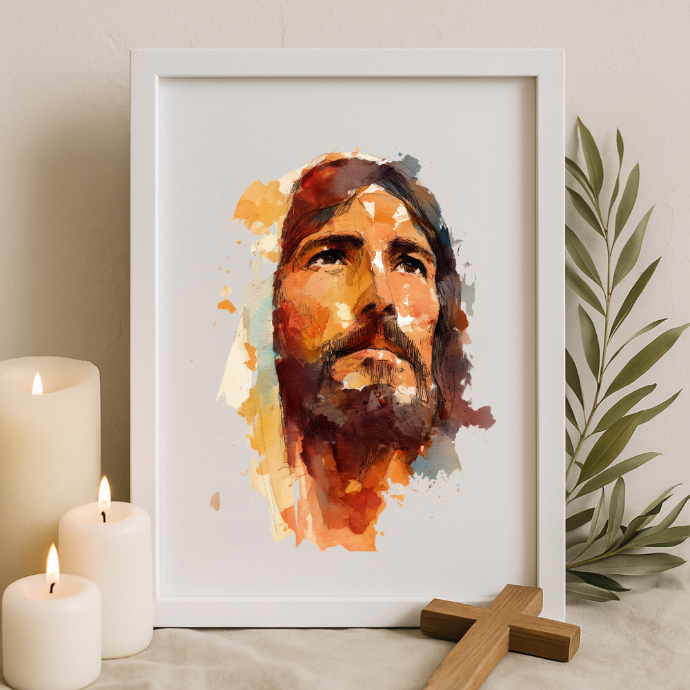 His Eyes of Mercy – Jesus Watercolor Portrait Frame
