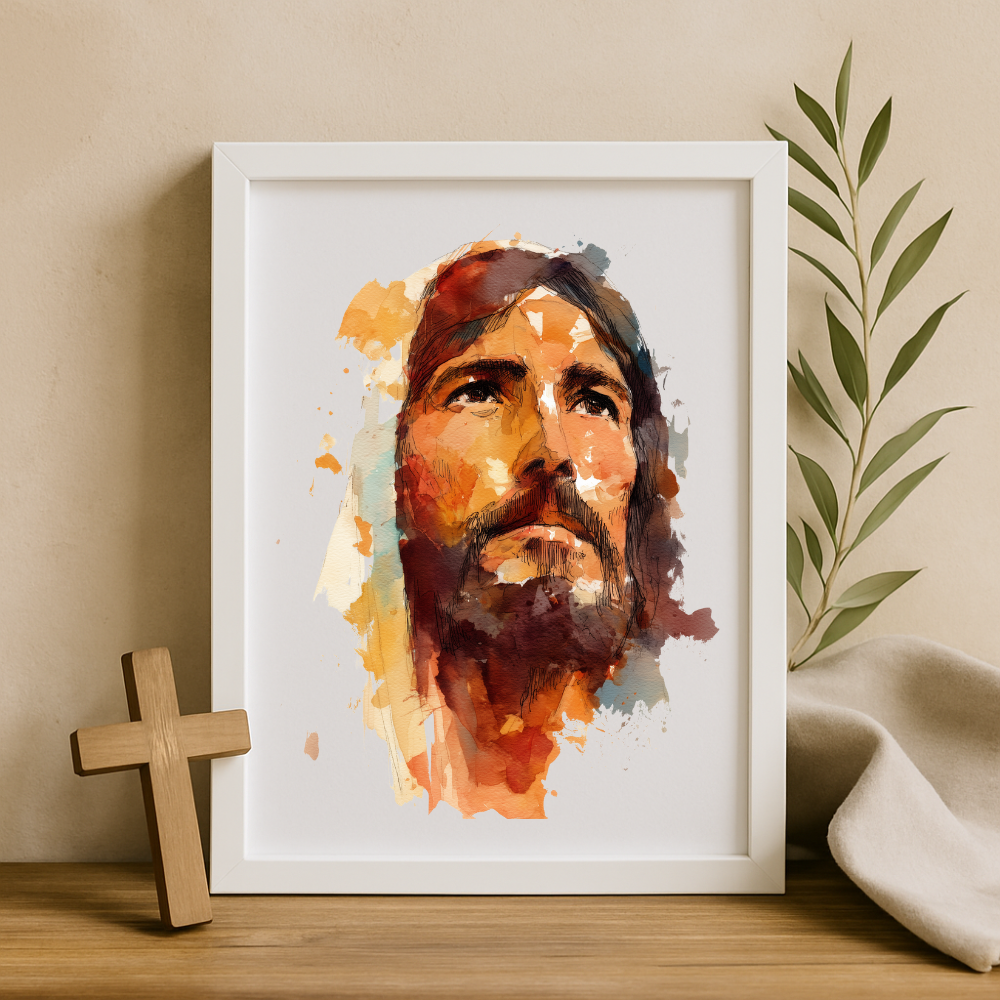 His Eyes of Mercy – Jesus Watercolor Portrait Frame