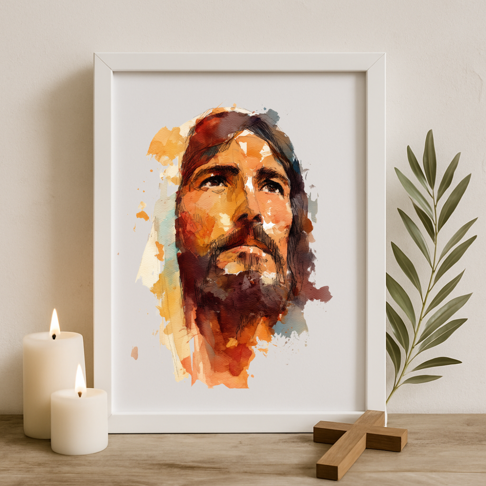 His Eyes of Mercy – Jesus Watercolor Portrait Frame