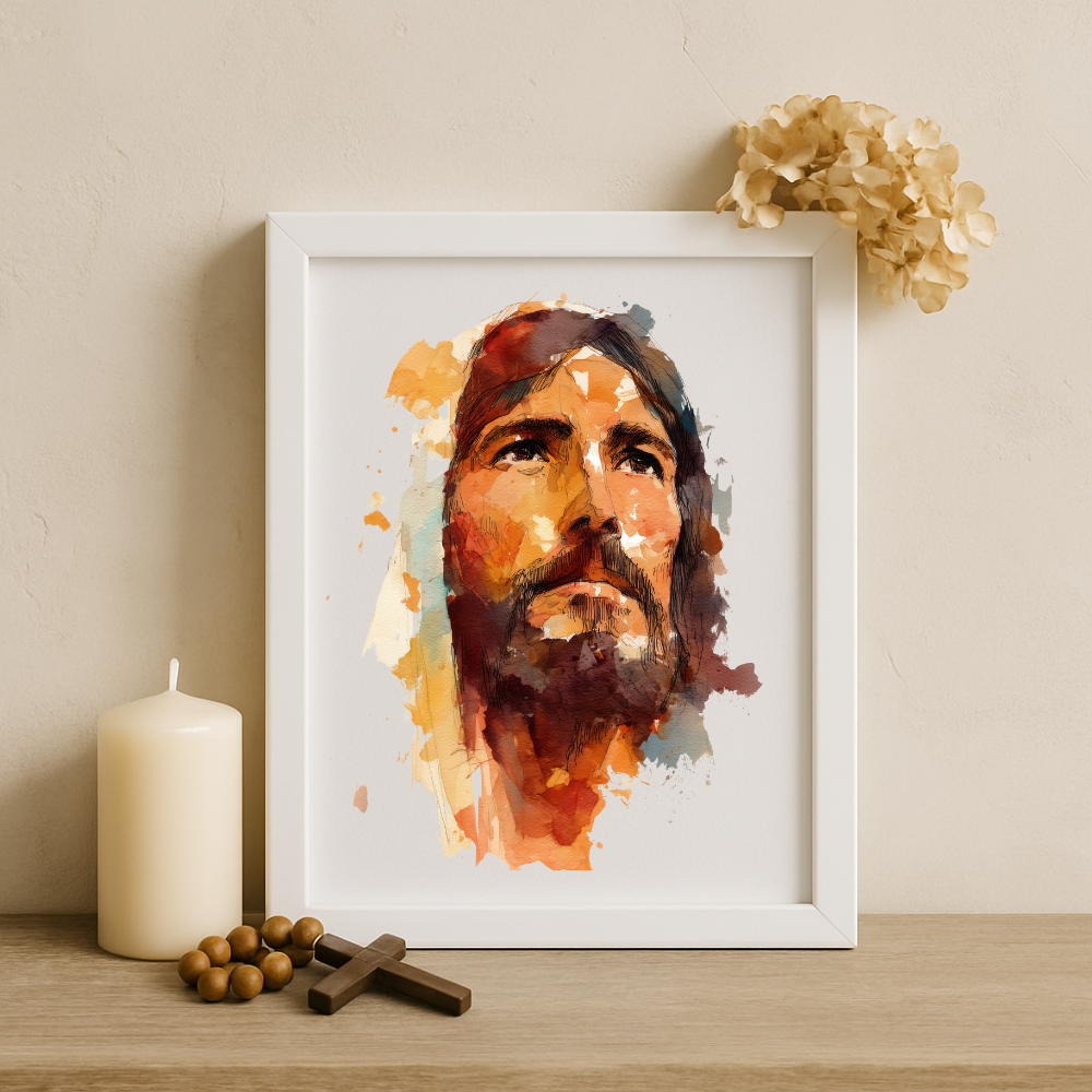 His Eyes of Mercy – Jesus Watercolor Portrait Frame