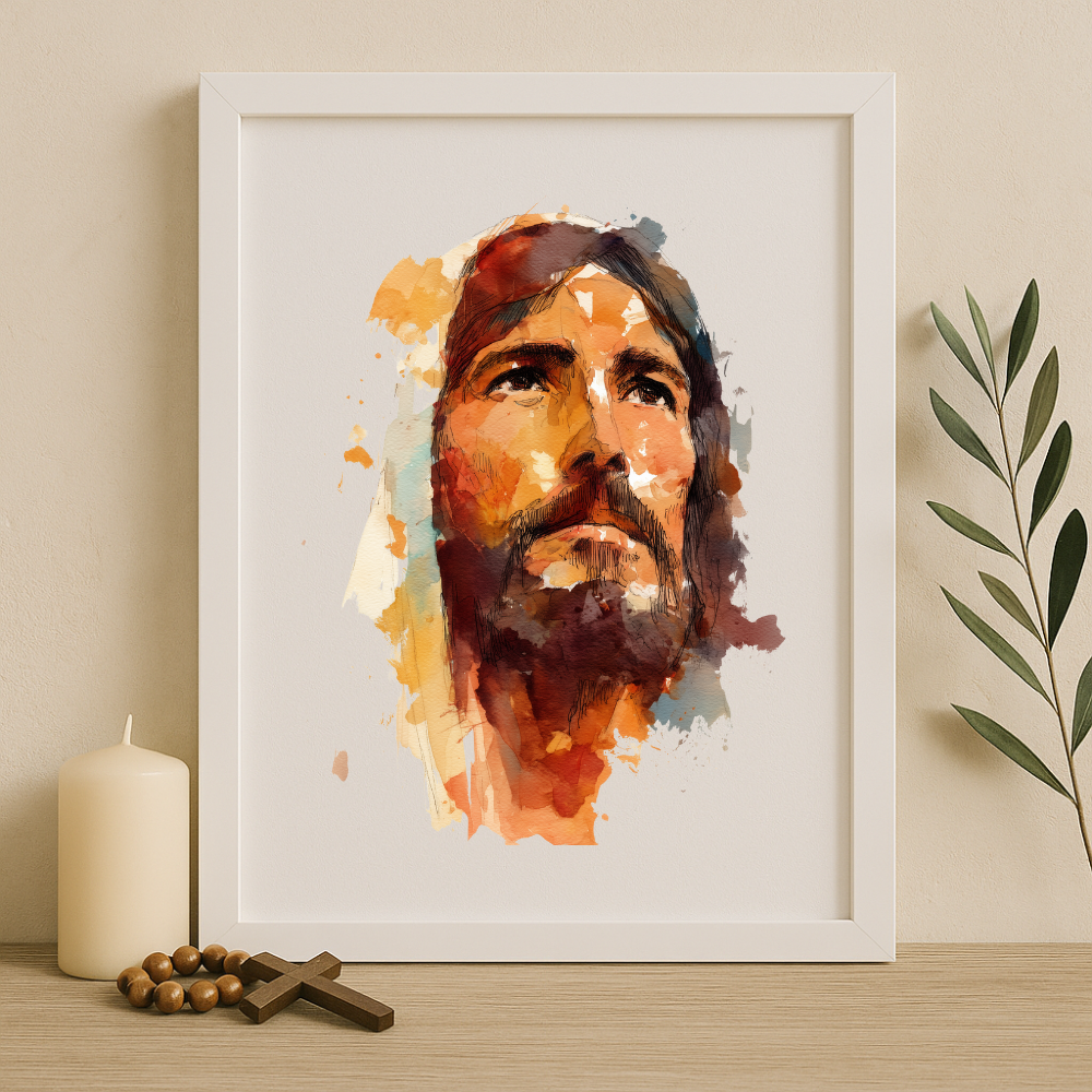 His Eyes of Mercy – Jesus Watercolor Portrait Frame