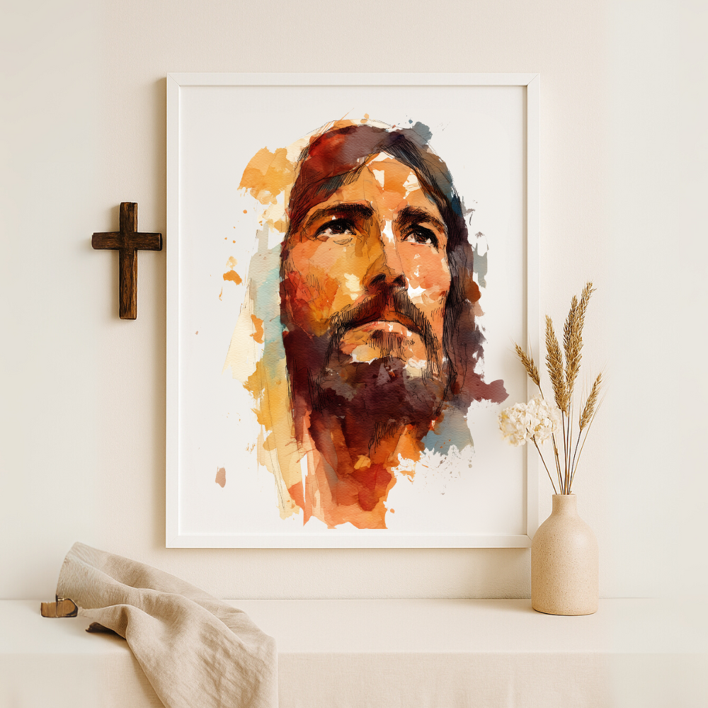 His Eyes of Mercy – Jesus Watercolor Portrait Frame