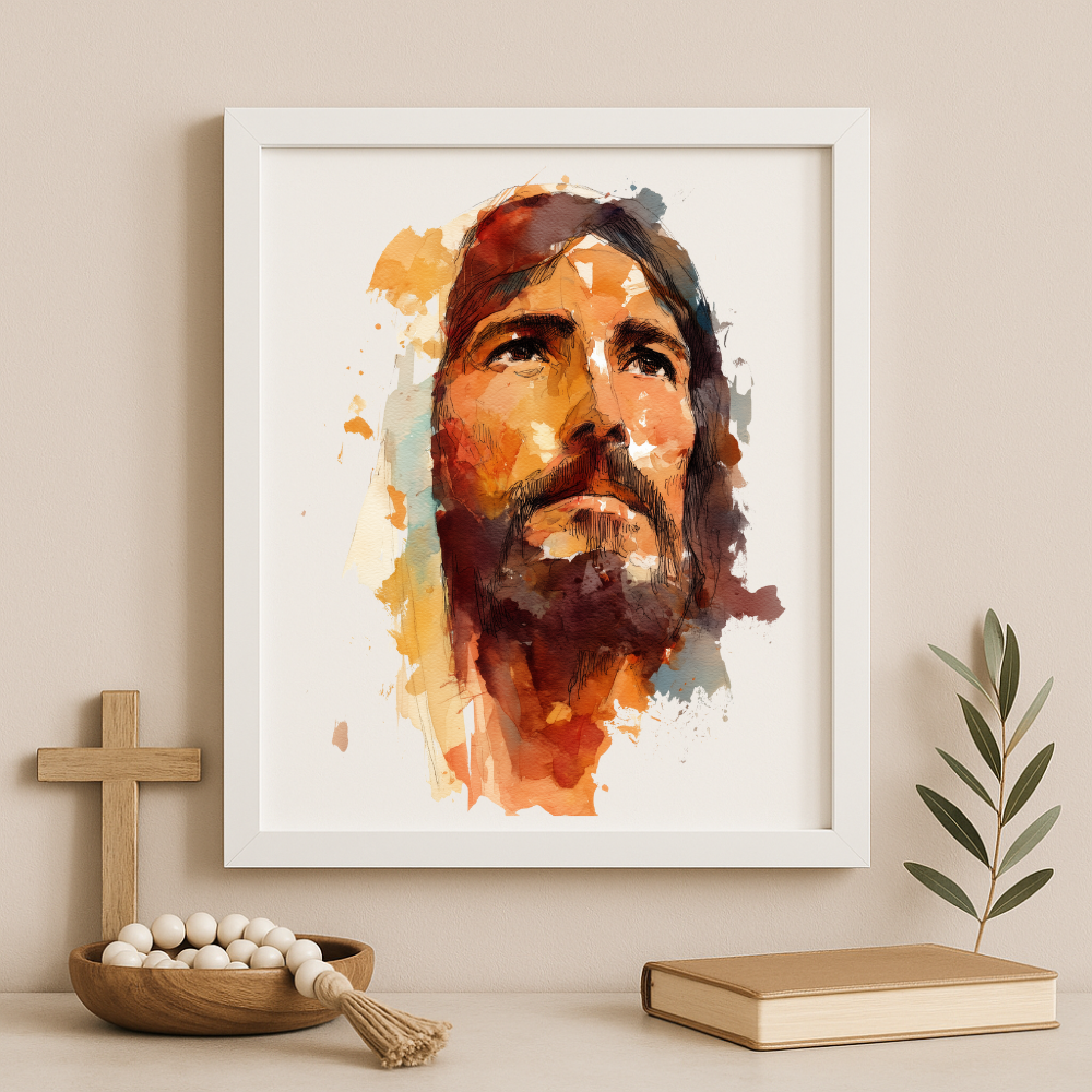 His Eyes of Mercy – Jesus Watercolor Portrait Frame